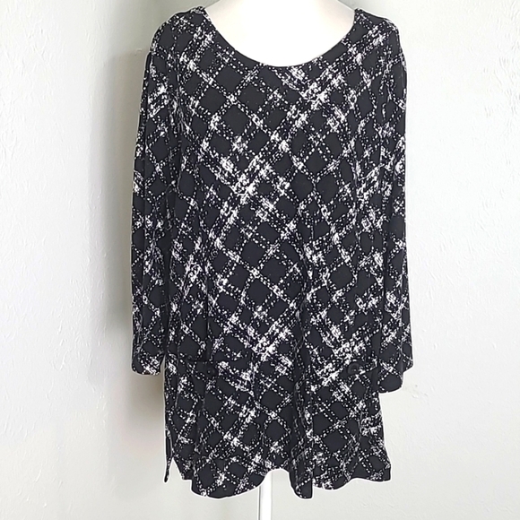 Robert Louis Black & White Plaid Pullover Top with Big Pockets in Front, Size XL - Picture 1 of 9